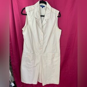 Vintage tabi Sleeveless Beige Button-Up Dress